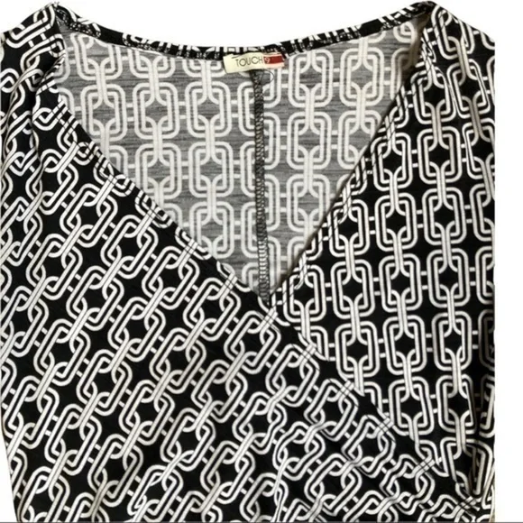 Touch9 no size small/med stretchy wraparound Black & white geometric shape dress - Picture 3 of 10
